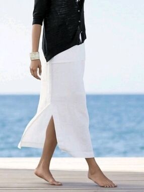 J Jill Pure Linen Midi Skirt 2X White Coastal NEW